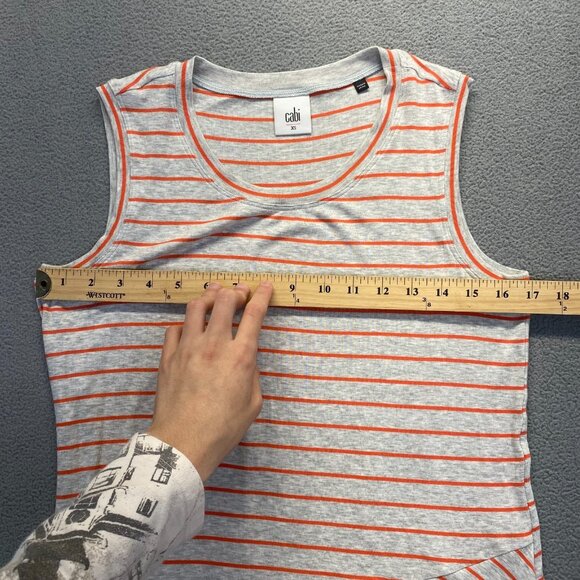 CAbi Womens Heather Gray Orange Stripe Ruffle Tank Top- 5331-Size XS,Lighweight - Picture 4 of 9